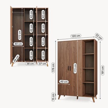 Kledingkast Norg met 2 deuren en 8 opbergvakken 191x120x52 c, Verzenden, Nieuw