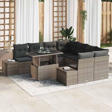 vidaXL Tuin Sofa Set 9 st Grijs poly rattan, Verzenden, Nieuw, Meer dan 8 zitplaatsen