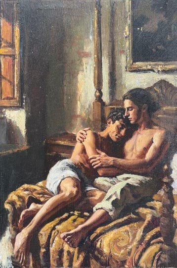 Italiaanse school (XX) - Due figure maschili adagiate sul
