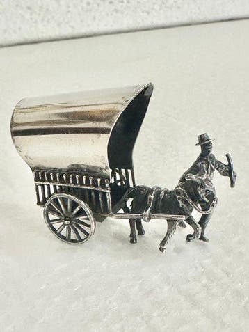 Dutch Silver - Figuur - Homem com burro e carroça - Zilver