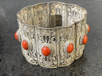 Vintage 800 zilveren filigraan armband met 10 natuurlijke