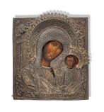 Icoon - Moeder Gods van Kazan - Verzilverd, Hout, tempera -