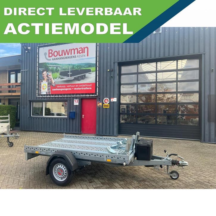 Motortrailer Stema STM 2 motoren 251x153cm 1300kg geremd, Auto diversen, Aanhangers en Bagagewagens, Ophalen