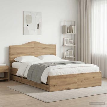 vidaXL Bed Frame with Storage and Headboard Artisan Oak 140, Bruin, Verzenden, Hout, Nieuw
