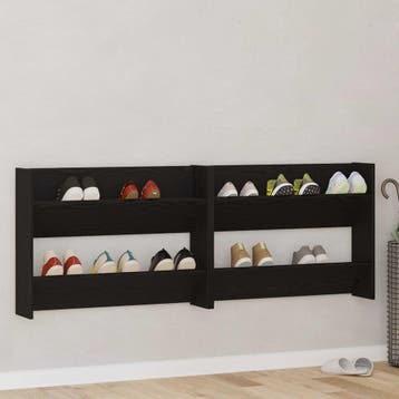 vidaXL Schoenenkast 2 st 83 x 18 x 60 cm Bewerkt hout Zwart, Huis en Inrichting, Verzenden, Nieuw