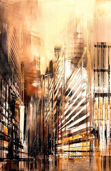 Prettau - Urban fabric - sepiagold (V), Antiek en Kunst