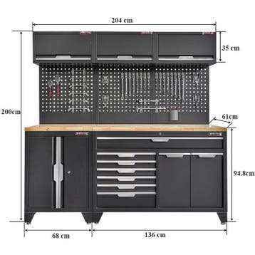 Gereedschapskasten set wandlengte 204 cm. lage tweedeurs, Doe-het-zelf en Verbouw, Werkbanken, Ophalen of Verzenden, Nieuw