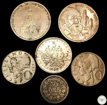Duitsland, Oostenrijk, Frankrijk, Zweden. Lot of 6 silver