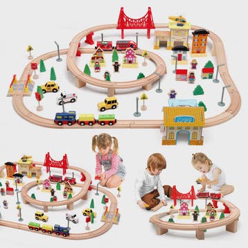 72/108 Pieces Montessori Set Of Children's Toy Wood Trains,