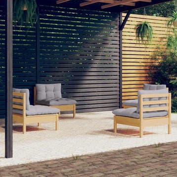 vidaXL 4-delige Loungeset met grijze kussens grenenhout, Verzenden, Nieuw, Loungeset