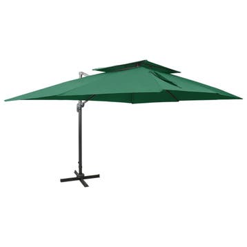 vidaXL Zweefparasol met dubbel dak 400x300 cm groen, Verzenden, Nieuw, Meer dan 4 meter, Zweefparasol