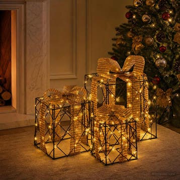 vidaXL Verlichte kerstcadeau doos 3 st 150 LEDs Warmwit, Verzenden, Nieuw