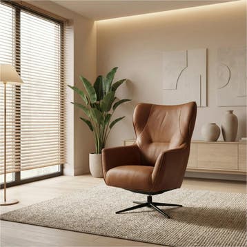 Leren draaifauteuil Leaf - Rancho Cognac (cognac) -, Eigentijds, Klassiek, Modern, Romantisch, Vintage, Nieuw, Ophalen of Verzenden