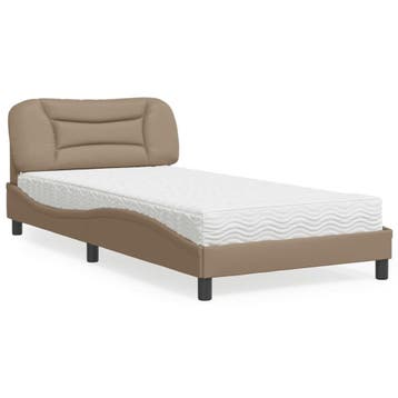 vidaXL Bed met matras Hvar kunstleer cappuccinokleurig, Overige materialen, 100 cm, Eenpersoons, Bruin