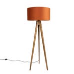 Vloerlamp hout met kap oranje een gouden binnenkant 50cm -, Huis en Inrichting, Lampen | Vloerlampen, Verzenden, Nieuw, Hout, Landelijk