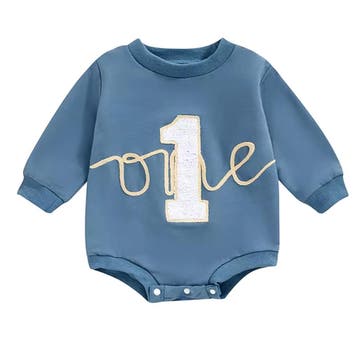 Eerste verjaardag cakesmash sweater/romper One blauw, Nieuw, Sweet-One, Jongetje, Truitje of Vestje