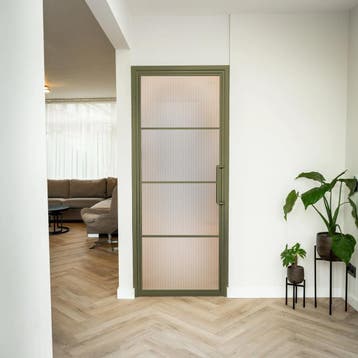 Stalen Binnendeur - Olijfgroen - 4 Vlaks - Kanaalglas, Minder dan 80 cm, Binnendeur, Nieuw, Metaal