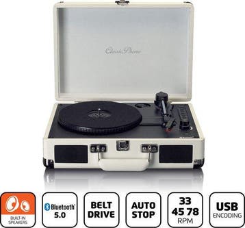 Platenspeler - Bluetooth - Met speakers - Retro - Creme - Le, Audio, Tv en Foto, Platenspelers, Verzenden, Zo goed als nieuw