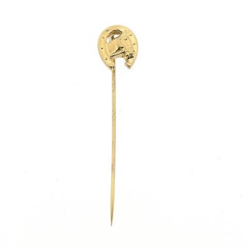 Gouden reversspeld; Paard en hoefijzer, Ophalen of Verzenden, Gebruikt, Overige kleuren, Goud