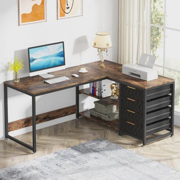 L-vormig Bureau met Opbergruimte en Planken - 150 cm Hoekbur, Verzenden, Nieuw