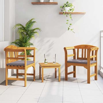 vidaXL Tuinrozelounge set met kussen 3 pcs Massief, Tuin en Terras, Verzenden, Nieuw, 3 zitplaatsen, Loungeset