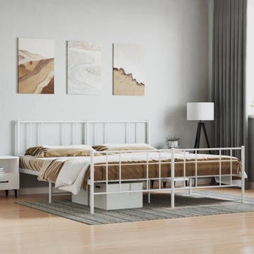 vidaXL Bedframe met hoofd- en voeteneinde metaal wit 200x200, Verzenden, Wit, Overige maten, 200 cm