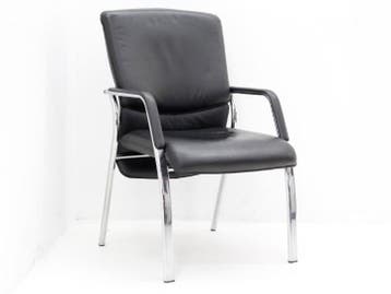 Vergaderstoel Comforto - leder zwart - 4-poot chroom -, Werkplek, Ophalen of Verzenden, Gebruikt, Overige typen