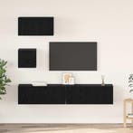 vidaXL Tv-meubelset Wandgemonteerd 4 pcs Zwart Eiken Bewerkt, Huis en Inrichting, Kasten | Televisiemeubels, Minder dan 50 cm
