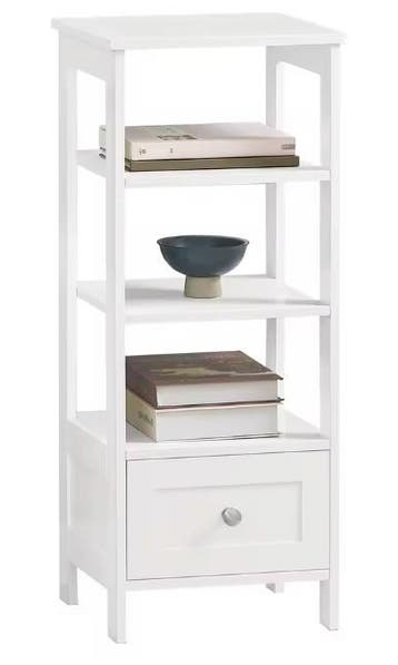 Hoog Wit Nachtkastje met Lade en 4 Planken – MDF Modern, Verzenden, Nieuw