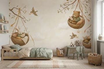 Bosdieren behang babykamer – fotobehang met nestjes, Verzenden, Fotobehang