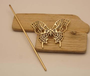 Haarspeld met haarstokje van gouden vlinder, Verzenden, Nieuw, Haarspeld