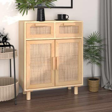 vidaXL Dressoir 60x30x75 cm massief grenenhout en rattan, Verzenden, Nieuw, Grenenhout, Minder dan 50 cm
