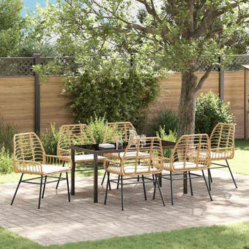 vidaXL Tuin eettafelset 7 pcs Bruin poly rattan, Verzenden, Nieuw, Rotan, 7 zitplaatsen