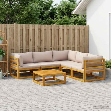 vidaXL Bankstel 6 st Naturel Massief Acaciahout, Verzenden, Nieuw, 6 zitplaatsen