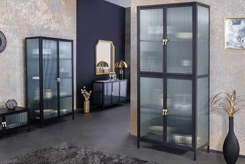 Moderne TV Lowboard AMSTERDAM 90cm Zwart Goud Dammen Glas, Ophalen of Verzenden, Nieuw