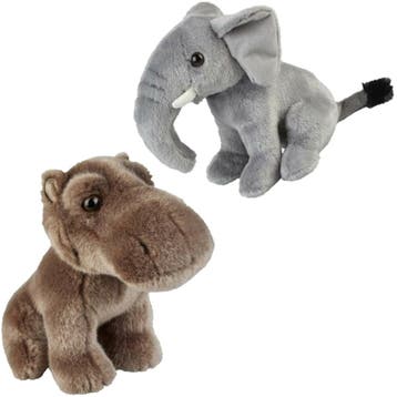 Knuffeldieren set olifant en nijlpaard - pluche - 18 cm, Verzenden, Nieuw