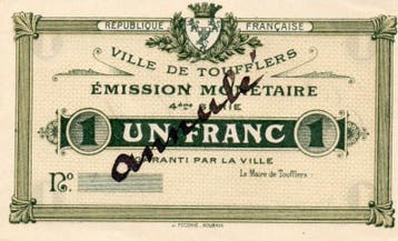 1 Franc ohne Jahr France Komitat 59 Toufflers 1 Franken U..., Postzegels en Munten, Verzenden