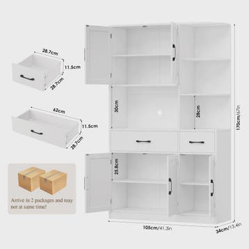 Witte Keuken Buffetkast met 5 Deuren, 2 Lades en Hoekplanken, Huis en Inrichting, Verzenden, Nieuw