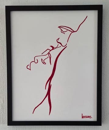 Liesens - Kiss and love (Handpainted on white canvas met