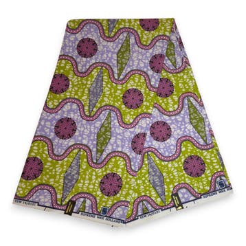 Afrikaanse stof - Roze Groen Wave Symbols - Super Wax 100% f, Hobby en Vrije tijd, Stoffen en Lappen, Ophalen of Verzenden, Nieuw