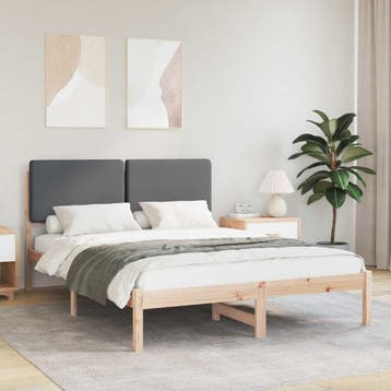 vidaXL Bedframe met Gevoerd Hoofdgedeelte Donkergrijs 160 x, Verzenden, Nieuw, Grijs, Hout