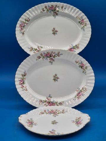 Royal Albert Moss Rose – 3 Servierplatten – Bone China mit, Antiek en Kunst