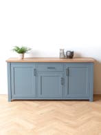 Blauw dressoir met eiken blad | blauwe kast | Vavivo, Modern - kleurrijk, 150 tot 200 cm, Nieuw, Ophalen of Verzenden