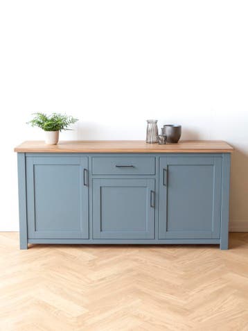 Blauw dressoir met eiken blad | blauwe kast | Vavivo, Modern - kleurrijk, 150 tot 200 cm, Nieuw, Ophalen of Verzenden