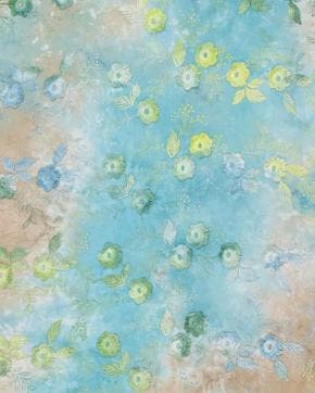 Broderie Katoen Tie Dye Bloemen Blauw/Bruin, Hobby en Vrije tijd, Stoffen en Lappen, Nieuw, Blauw