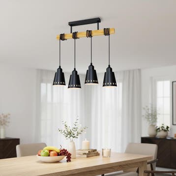Eetkamerlamp 4-lichts Zwart | Laatste Stuk! 55% Korting, Huis en Inrichting, Lampen | Hanglampen, Ophalen of Verzenden, Zo goed als nieuw