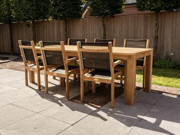 Tuinset Ancona 240 + 6 stapelbare tuinstoelen Batyline, Tuin en Terras, Tuinsets en Loungesets, Stoel, 6 zitplaatsen, Teakhout