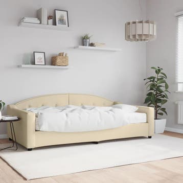 vidaXL Slaapbank met matras 100x200 cm stof crèmekleurig, 100 cm, Eenpersoons, Verzenden, Nieuw