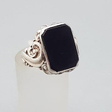 Zilver, Art Deco Zegelring, Onyx - Ring