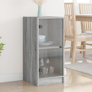 vidaXL Bijzetkast met glazen deuren 35x37x75,5 cm grijs, Minder dan 50 cm, Verzenden, Nieuw, Minder dan 100 cm